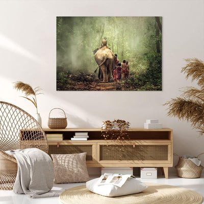 Bilder auf Leinwand 100x70cm Leinwandbild Elefant Dschungel Nebel Gross Wanddeko Bild Schlafzimmer K