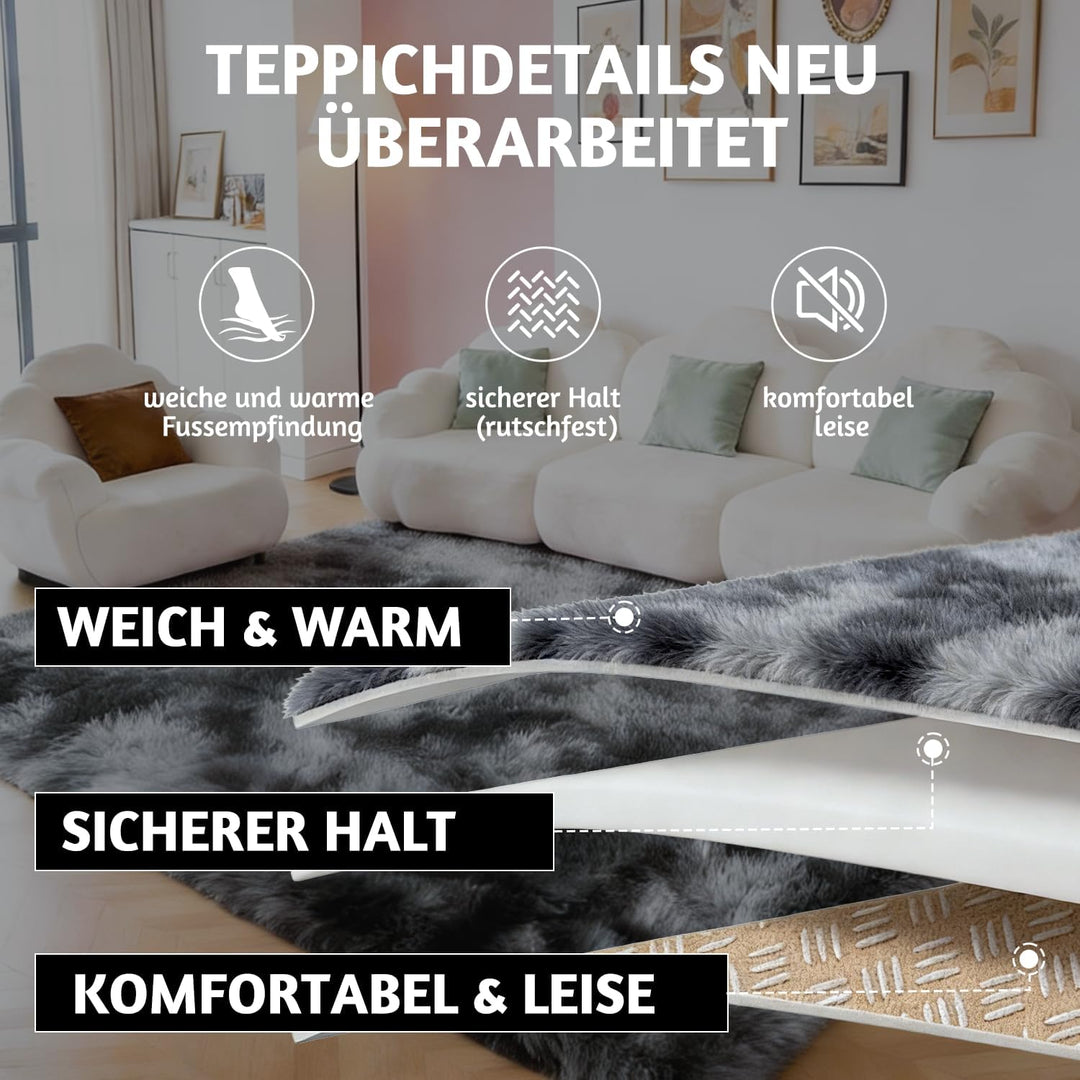 Teppich Kinderzimmer 80x150 cm Dunkelgrau Wohnzimmerteppich Schlafzimmer Anti-Rutsch Waschbarer Badt