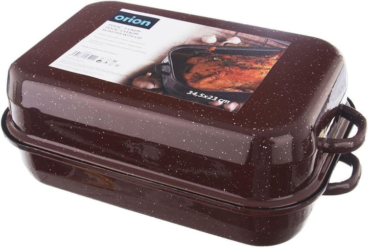 orion group Emaille-Bräter emaillierter Bräter Bratpfanne Brattopf mit Deckel 2,9 L