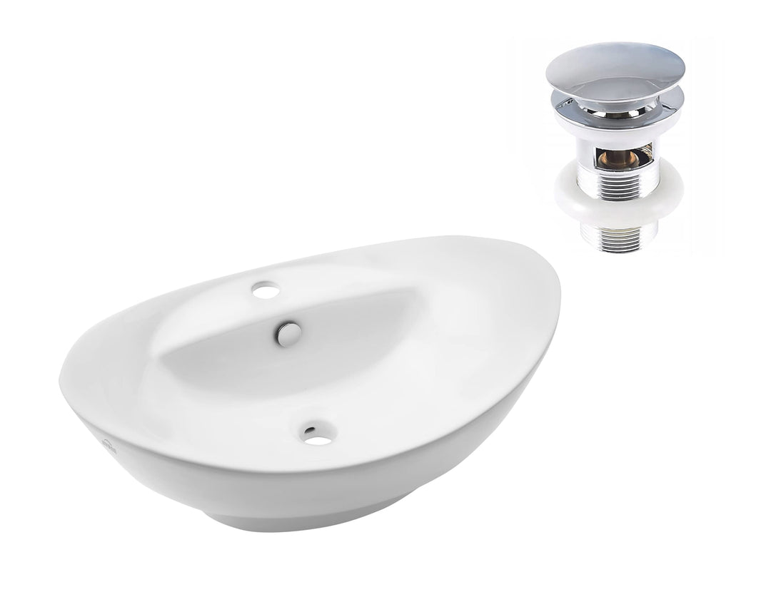 VBChome Waschbecken 59 x 39 cm Keramik Weiss Oval Pop-up ventil Click-Clack Waschtisch Handwaschbeck