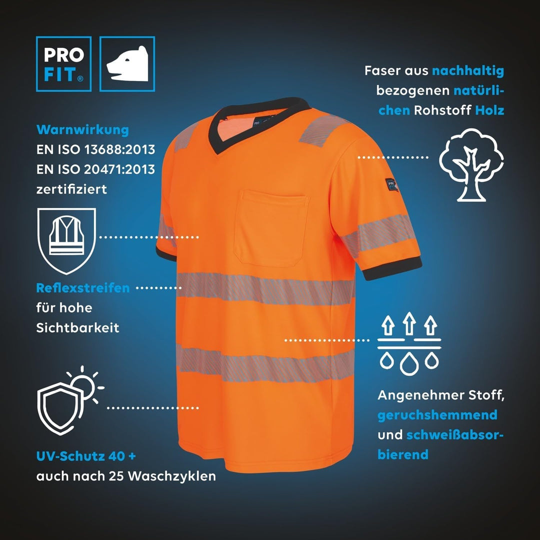 PRO FIT Warnschutz T-Shirt – Atmungsaktiv, Arbeits-Shirt, Allergiker geeignet, Herren, Damen, Reflex