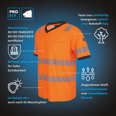 PRO FIT Warnschutz T-Shirt – Atmungsaktiv, Arbeits-Shirt, Allergiker geeignet, Herren, Damen, Reflex