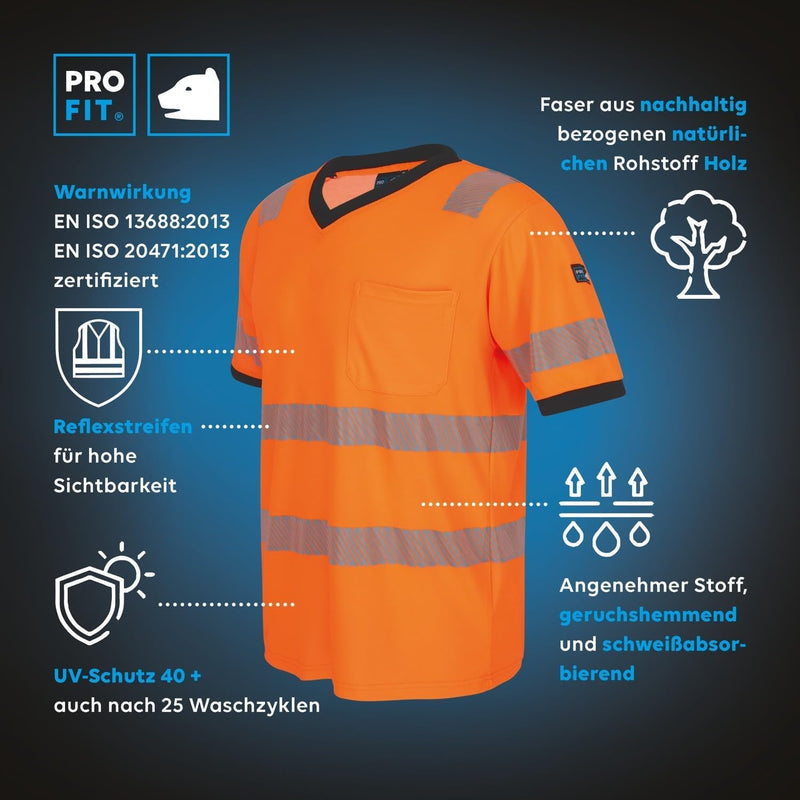 PRO FIT Warnschutz T-Shirt – Atmungsaktiv, Arbeits-Shirt, Allergiker geeignet, Herren, Damen, Reflex