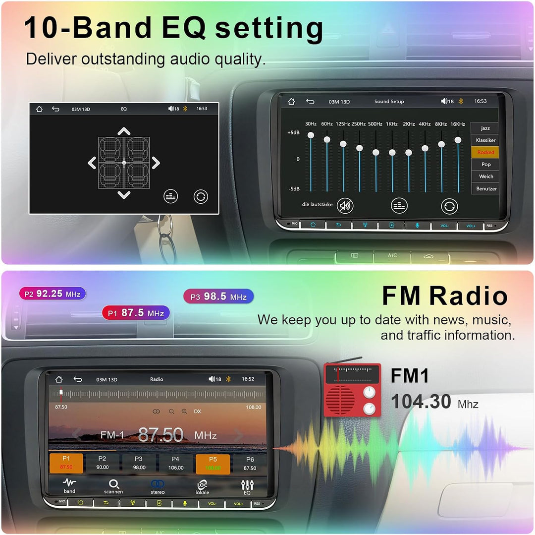 Autoradio mit Navi Bildschirm für VW Golf 5/6 Seat Passat Sharan Tiguan,9 Zoll Golf Radio mit Apple