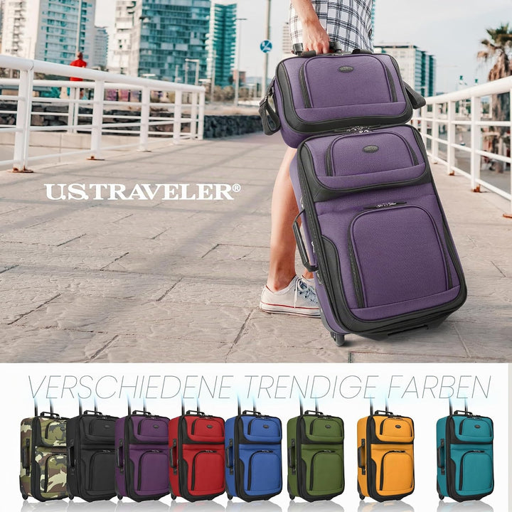 U.S. Traveler Rio Handgepäck-Set aus robustem Stoff, erweiterbar, violett, 2 Wheel, Rio Reisegepäck-