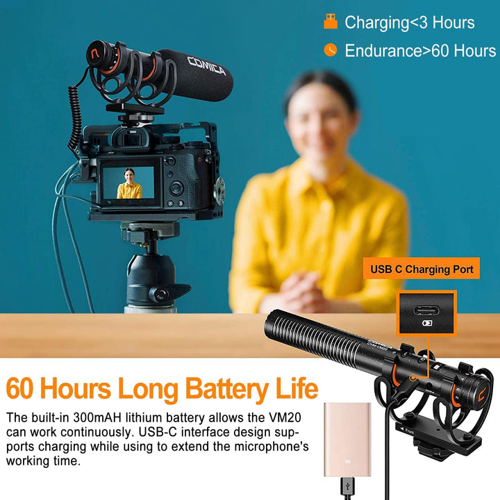 comica VM20 Kamera Mikrofon, Super-Kardioid Kondensor Shotgun Video Mikrofon mit OLED Power Display
