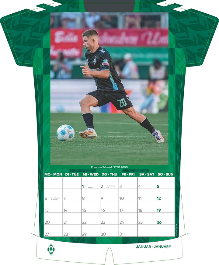 N NEUMANNVERLAGE - Werder Bremen 2025 Trikotkalender, 34,1x42cm, Fussball-Kalender mit Motiven der S