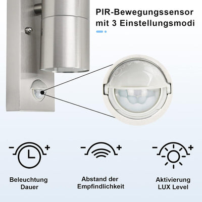 Allesgute LED Aussenleuchte mit Bewegungsmelder IP44 Modern UP Down Wandleuchte Aussen Gebürstet Ede