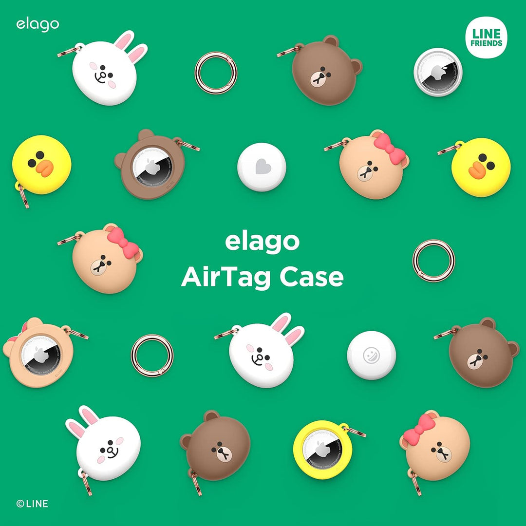 elago I LINE Friends Silikon Hülle Kompatibel met für Apple AirTag 2 &amp; 1 Gen - Voller Schutz, Inklus