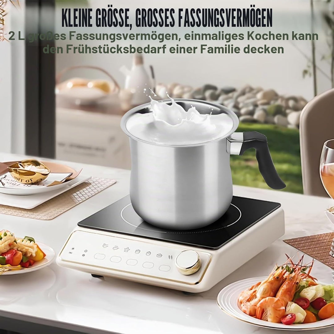 2L Edelstahl Milchtopf, doppeltwandig, induktion, rutschfester Kunststoffgriff, Silber, tolle Qualit