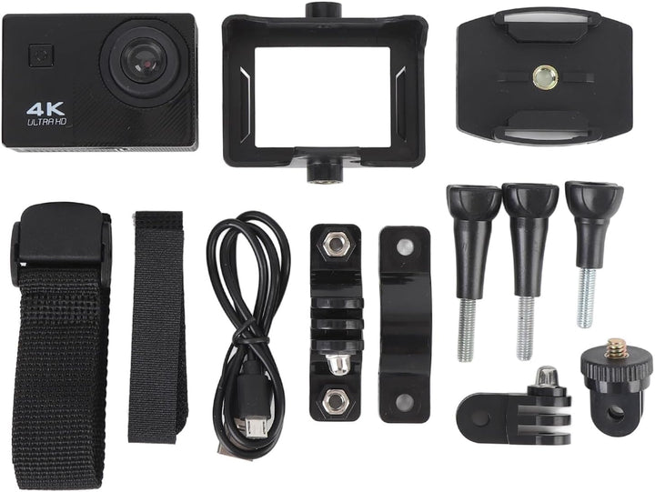 Action Kamera 4K HD, Radfahrkamera mit 2" IPS Display, 170° Weitwinkel, Elektronische Stabilisierung