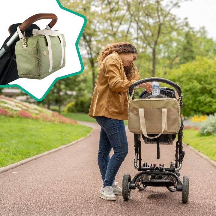 Badabulle Wickeltasche Bowling Olive - Kinderwagentasche inklusive Wickelauflage, Olive