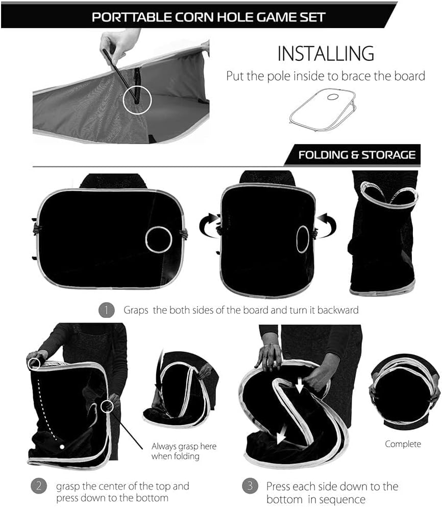 2-in-1 Collapsible Cornhole Säckchen, Portable Cornhole Spiel Outdoor mit PVC gerahmt, 10 Bohnensäck
