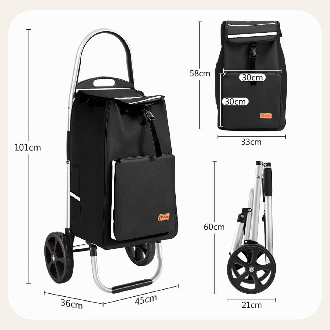 Sekey Einkaufstrolley klappbar, 50L Einkaufstasche mit Kühlfach, Aluminiumrahmen, Faltbarer Einkaufs
