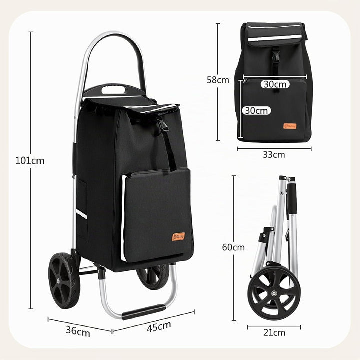 Sekey Einkaufstrolley klappbar, 50L Einkaufstasche mit Kühlfach, Aluminiumrahmen, Faltbarer Einkaufs