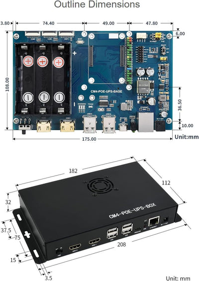 Waveshare PoE UPS Uninterruptible Power Supply Base Board/Mini-Computer Designed for Raspberry Pi Co