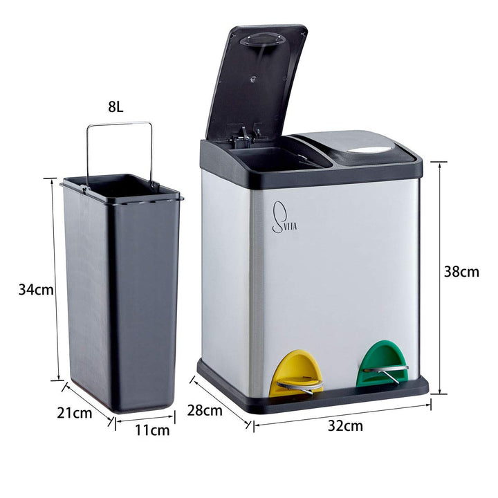 SVITA TC2X8 Küchen-Eimer 16 Liter 2x8L Edelstahl doppelt Abfalleimer kompakt 2er-Mülleimer Mülltrenn