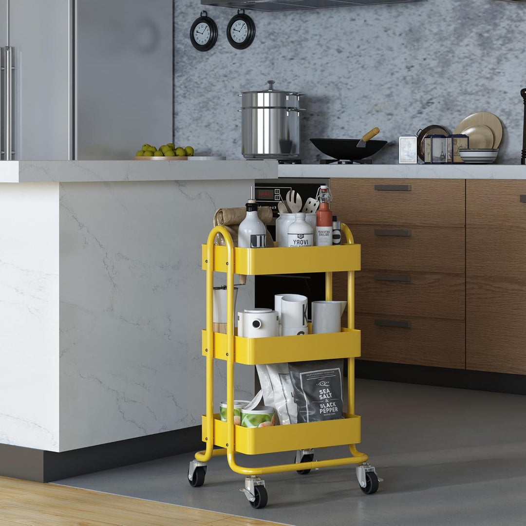 [en.casa] Servierwagen Pyhäntä Rollwagen mit 3 Ebenen Küchenwagen aus Metall Beistellwagen mit 2 Bre