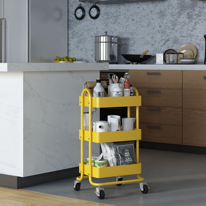 [en.casa] Servierwagen Pyhäntä Rollwagen mit 3 Ebenen Küchenwagen aus Metall Beistellwagen mit 2 Bre