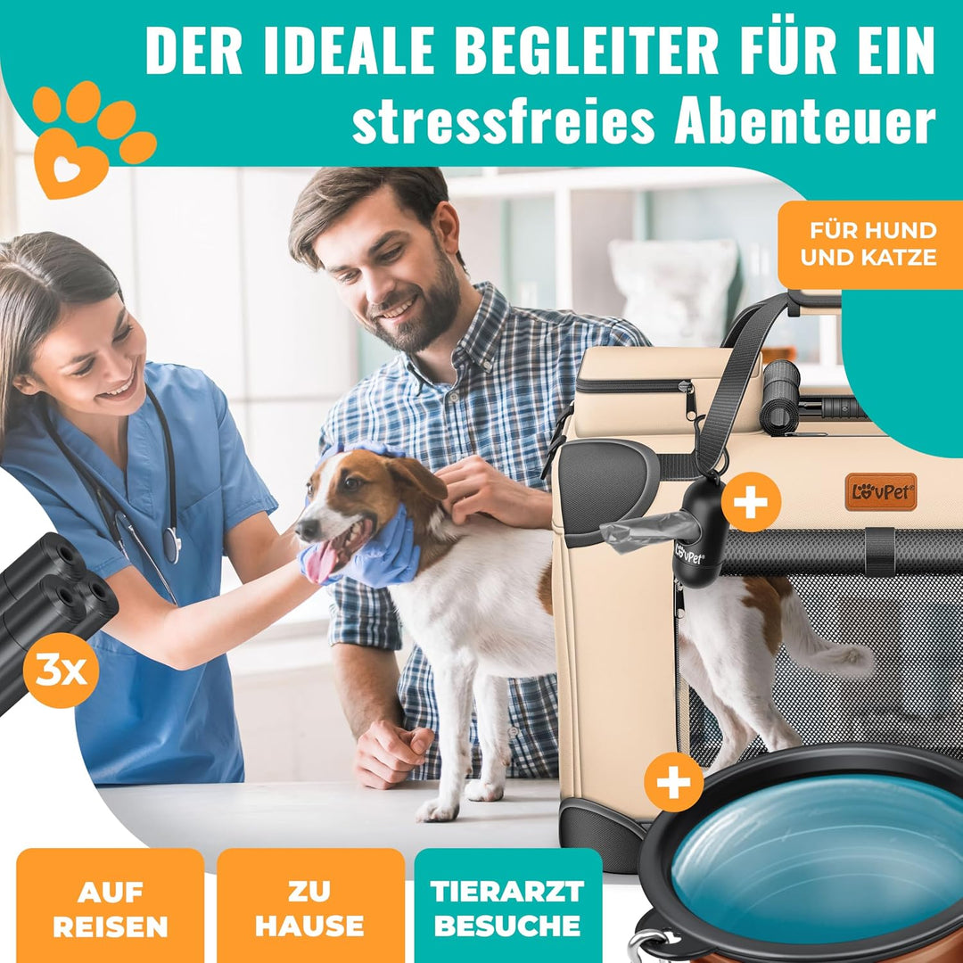 Lovpet® Transportbox Hund Katze Transporttasche S 49,5x34,5x35cm | Hunde-Tragetasche Faltbare Katzen