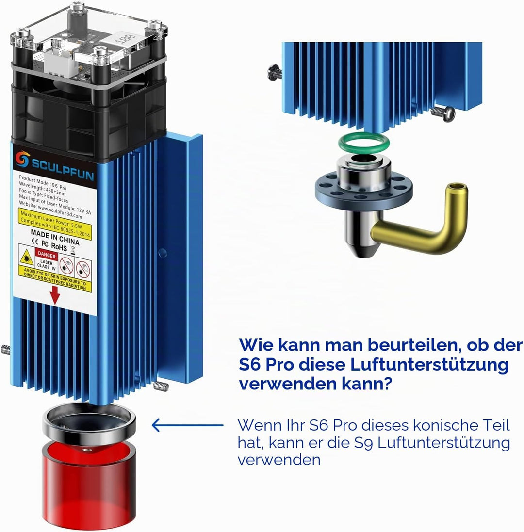 SCULPFUN S9 Luftunterstützungs-Düsenkit für Lasermaschine, Hochgeschwindigkeits S9 Air Assist Nozzle