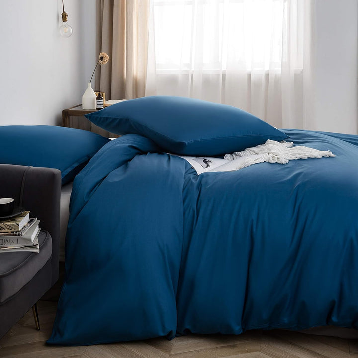 AYSW Baumwolle Bettwäsche 200x220 cm Denimblau 3er Set 1 Bettbezug mit 2 Kopfkissenbezug 80x80 cm