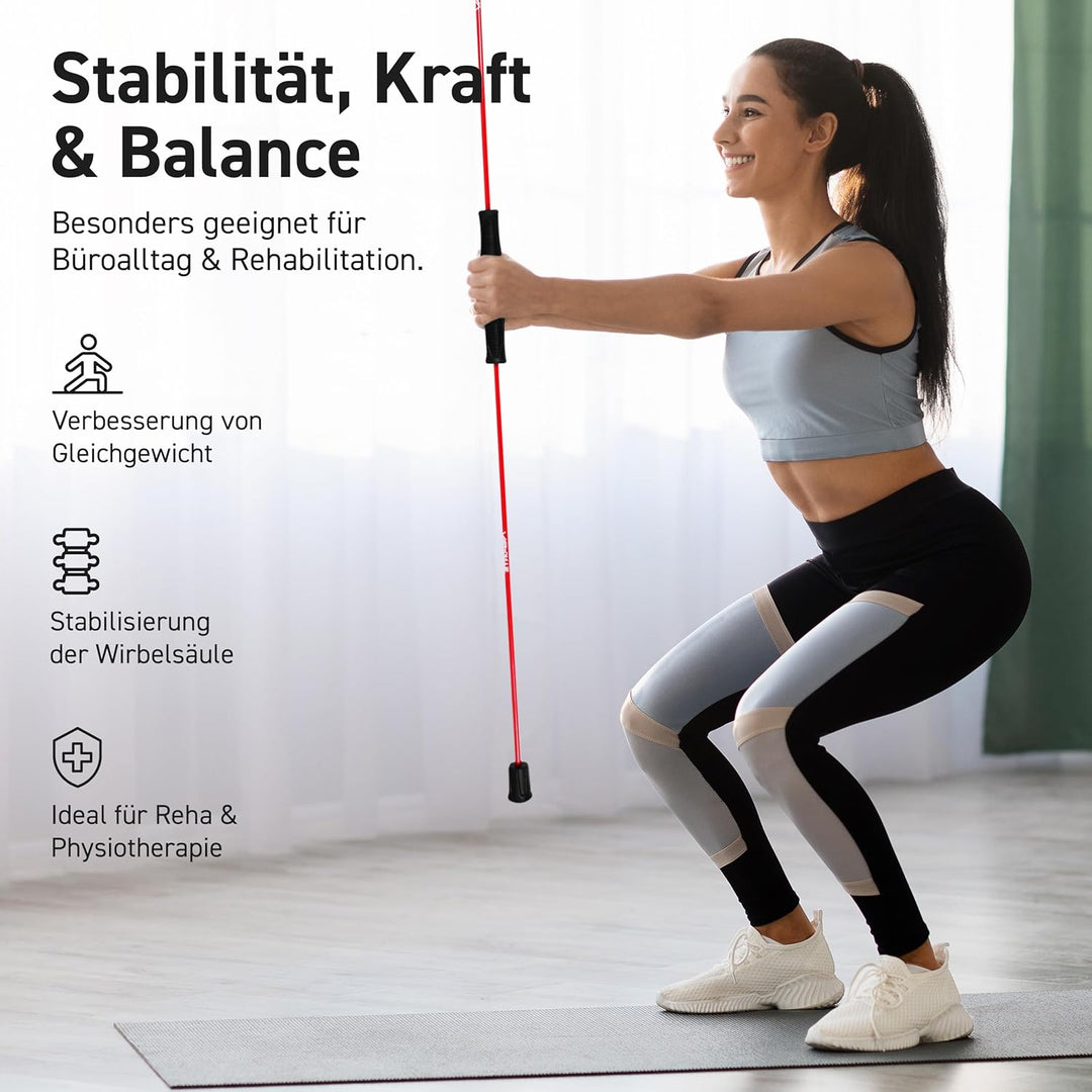 MSPORTS Schwingstab Premium 160 cm – Fitness Swingstick aus Fiberglas für Ganzkörpertraining in Rot