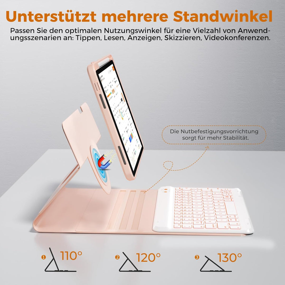 OYEEICE Hülle mit Tastatur für iPad 9/8 /7 Generation 10,2 Zoll, Vergrösserte Anti-Falloff Tastenkap