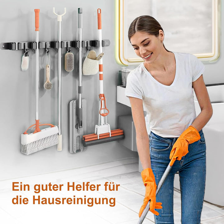OMerima 2 Stück Besenhalterung Wand, 10 Halter + 8 Haken Edelstahl Gerätehalter, Selbstklebend Garte