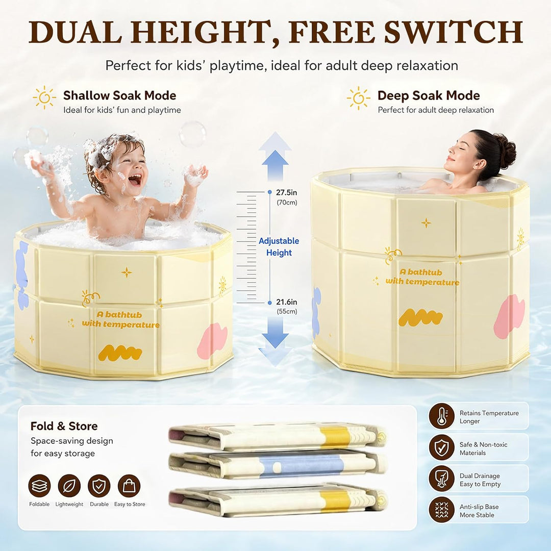 CEWROM Faltbare Mobile Badewanne Gelb 70cm, Zusammenklappbare Badewanne für Dusche/SPA Outdoor, Trag