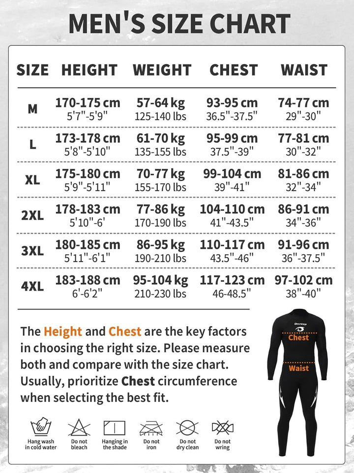 Owntop Herren Damen Ganzkörper 3/2mm Neoprenanzug, Ultra-Stretch Langarm Winter Neoprenanzug, Rücken