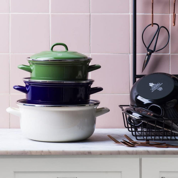 BK Indigo Holländisches Erbe Runde Deutsche Emaillierte Kasserolle mit Deckel mit PFAS-Freier Kerami