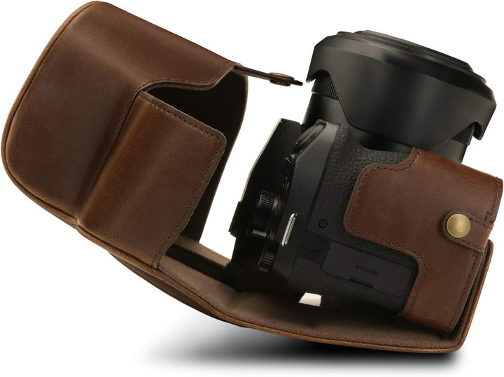 MegaGear MG1679 Ever Ready Leder Kameratasche mit Trageriemen kompatibel mit Leica V-Lux 5, Panasoni