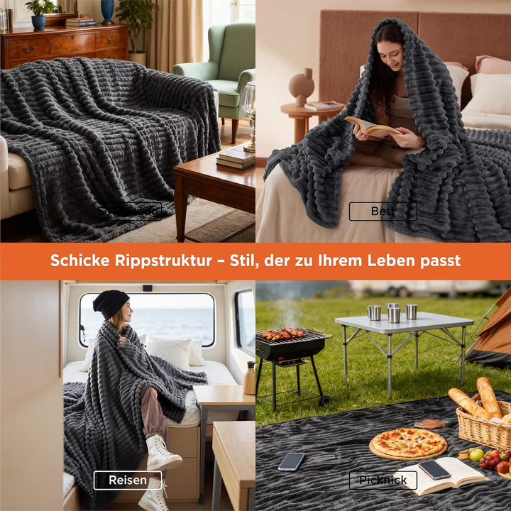 Bedsure Kuscheldecke Flauschig Decke Fleecedecke – Weiche Warme Grobe Korddecke Gemütlicher Sofadeck