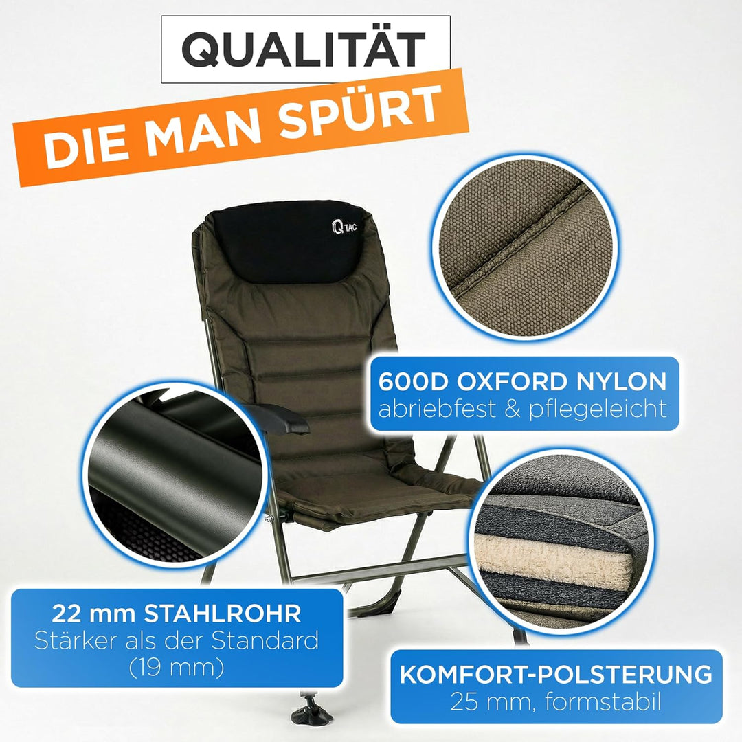 Q-Tac Angelstuhl 150 kg [Stabil, bequem &amp; belastbar] Karpfenstuhl klappbar mit verstellbarer Rückenl