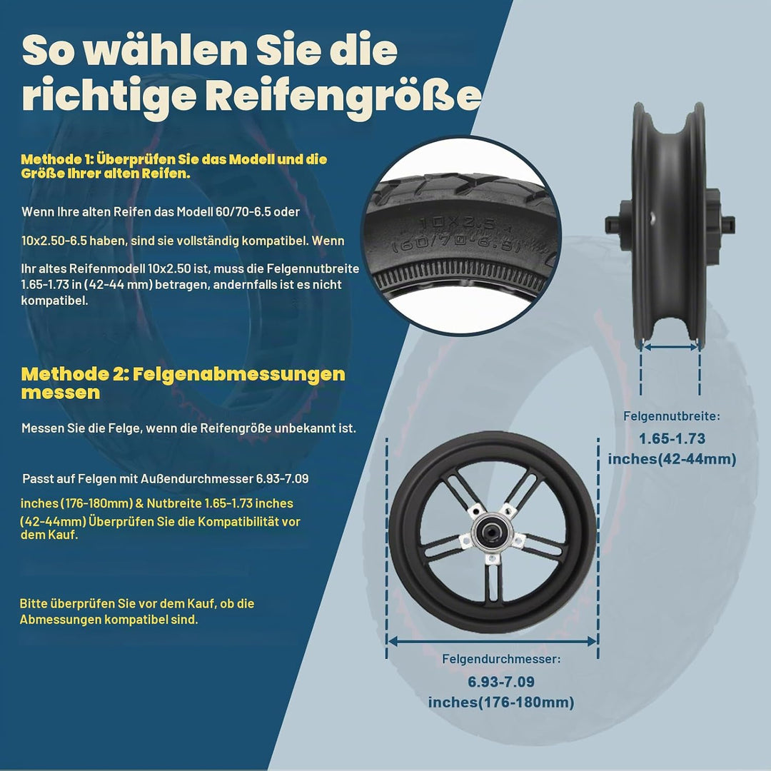 60/70-6.5 Solid Reifen 10x2.50 vollgummireifen Geländereifen für Ninebot Max G30/G30 D2/F2 Pro D/E3