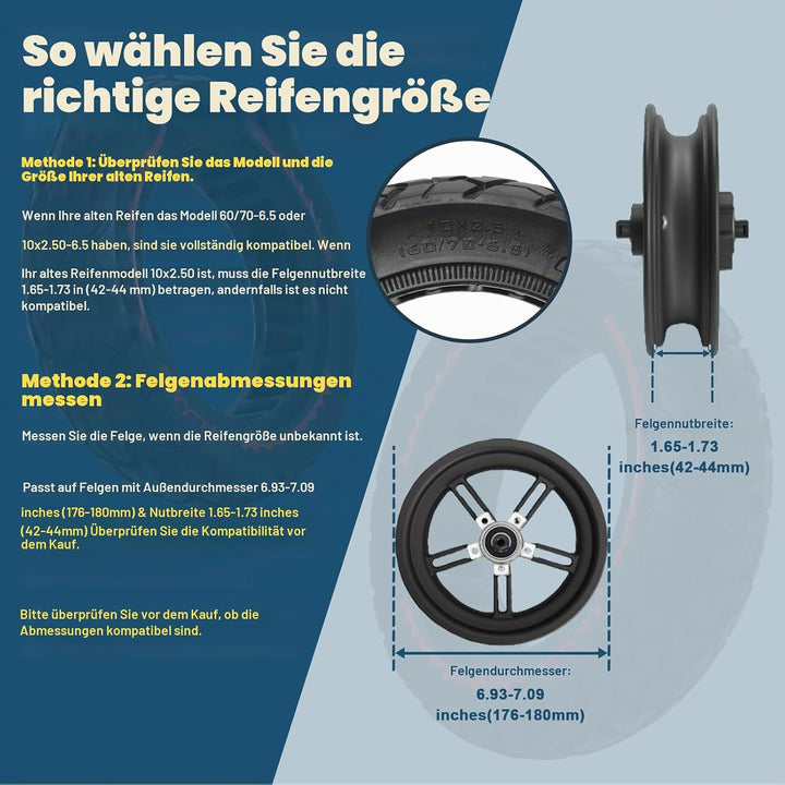 60/70-6.5 Solid Reifen 10x2.50 vollgummireifen Geländereifen für Ninebot Max G30/G30 D2/F2 Pro D/E3