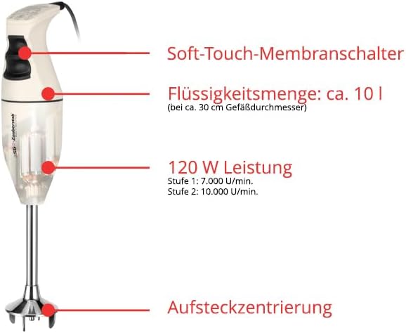 ESGE-Zauberstab M100 Exklusiv – Stabmixer Set mit AC-Motor, 2 Stufen 10.000 U/min, Multimesser & Wan