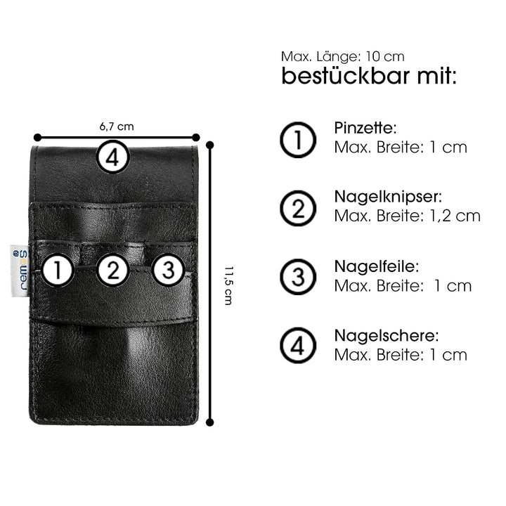 REMOS Nageletui leer aus echtem Leder zum Bestücken mit 4 Instrumenten - schwarz, Schwarz