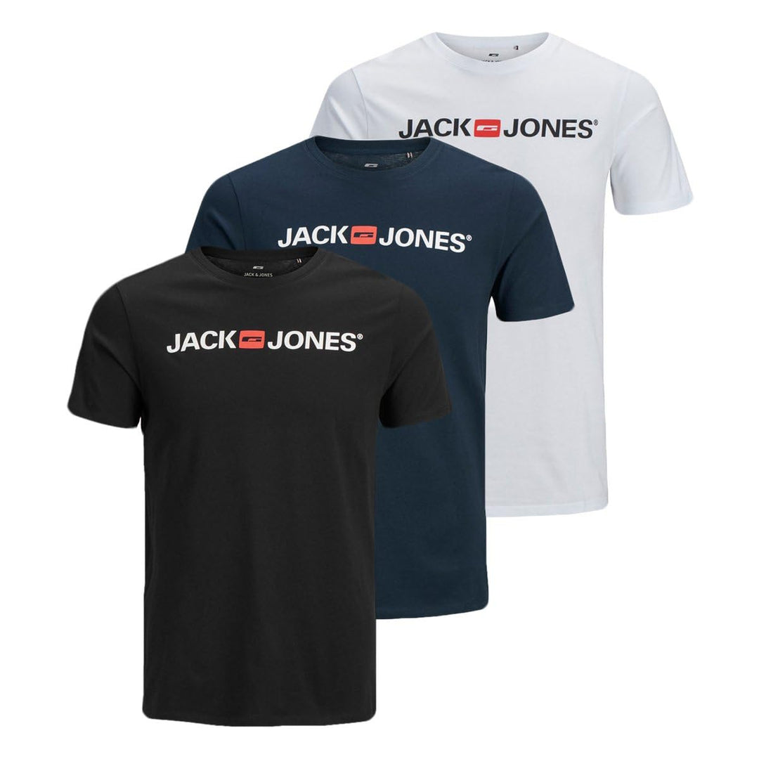 JACK & JONES Male T-Shirt 3er-Pack Logo T-Shirt S Schwarz/Blau/Weiss (/Azul Marino/Blanco), S Schwar