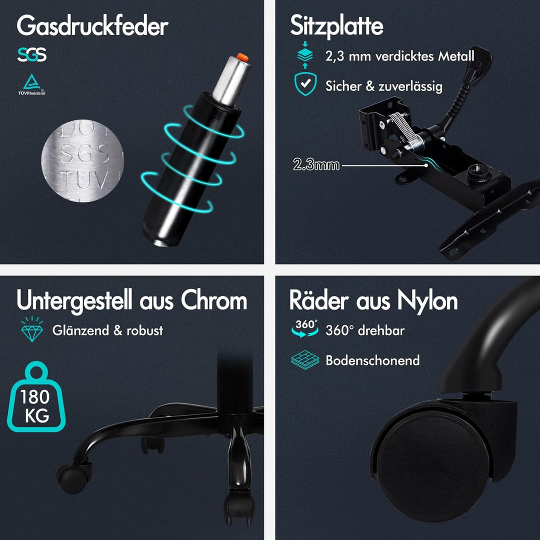 ALFORDSON Bürostuhl, zweischichtiger Schreibtischstuhl mit 150° Neigung und 360° Drehung, Drehstuhl