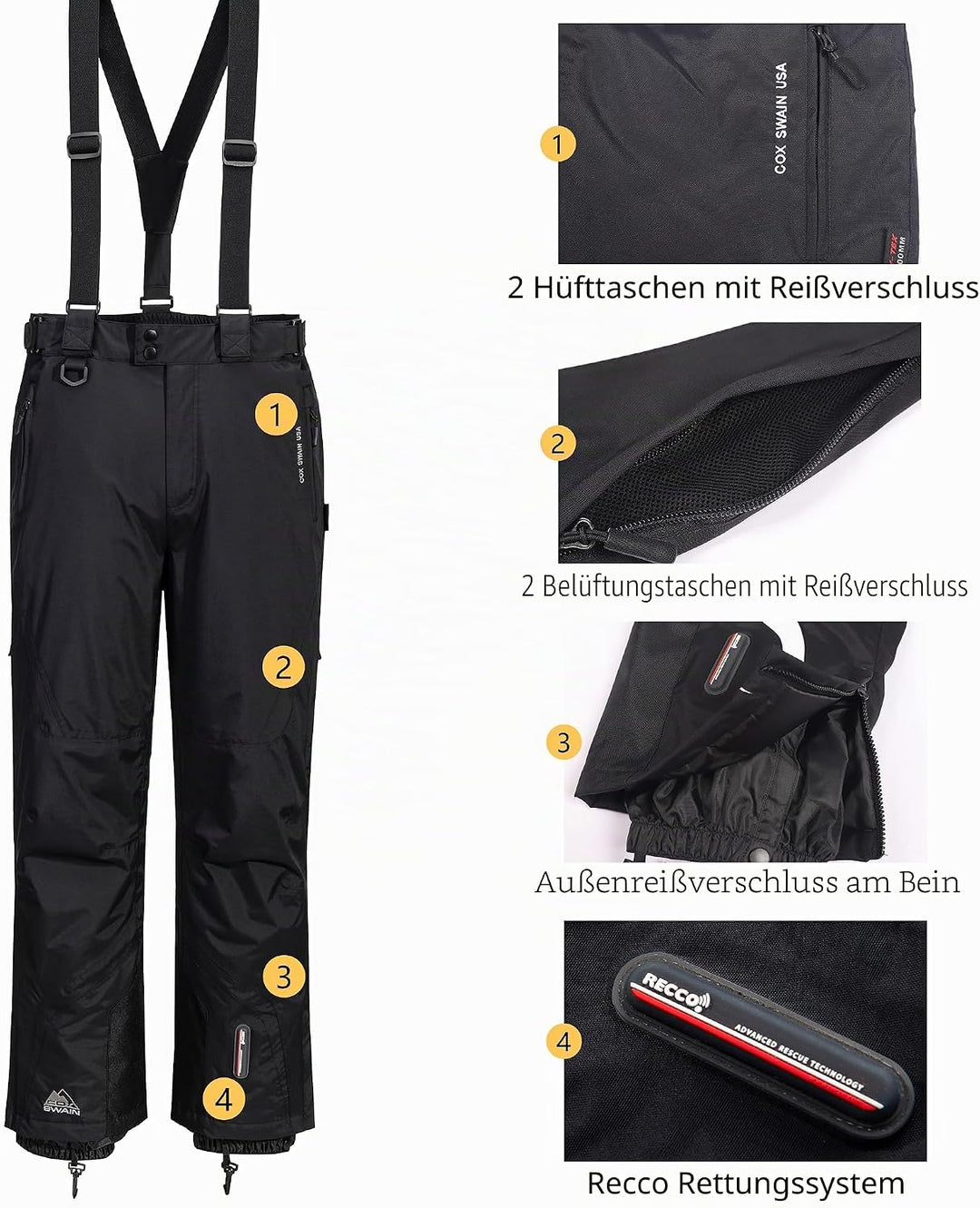 Cox Swain Herren Ski-/Snowboardhose Zermatt 2 - mit RECCO Lawinenreflektor - 15.000mm Wassersäule! M