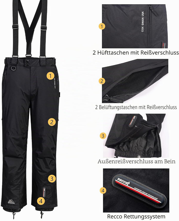 Cox Swain Herren Ski-/Snowboardhose Zermatt 2 - mit RECCO Lawinenreflektor - 15.000mm Wassersäule! M