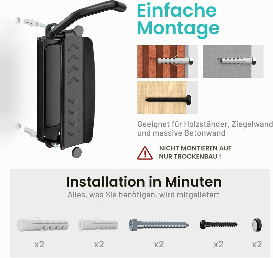 2er-Packung Fahrradhaken für die Garage, robuste, schwenkbare Wandhalterung für Fahrräder, Tragkraft