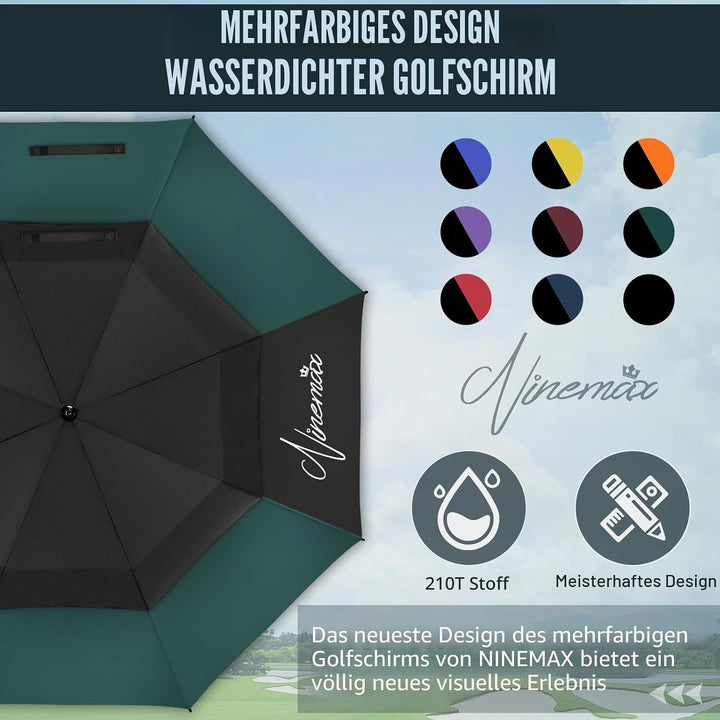 NINEMAX Golf Regenschirm Gross Sturmfest XL/XXL, Grosser Regenschirm Sturmfest Stabil, Golfschirm Gr