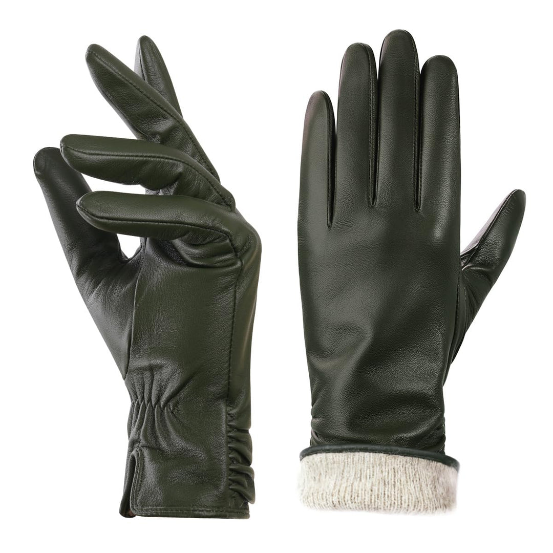BISON DENIM Damen Winter Lederhandschuhe Warme Kaschmirhandschuhe Handschuhe Touchscreen-Funktion Gr