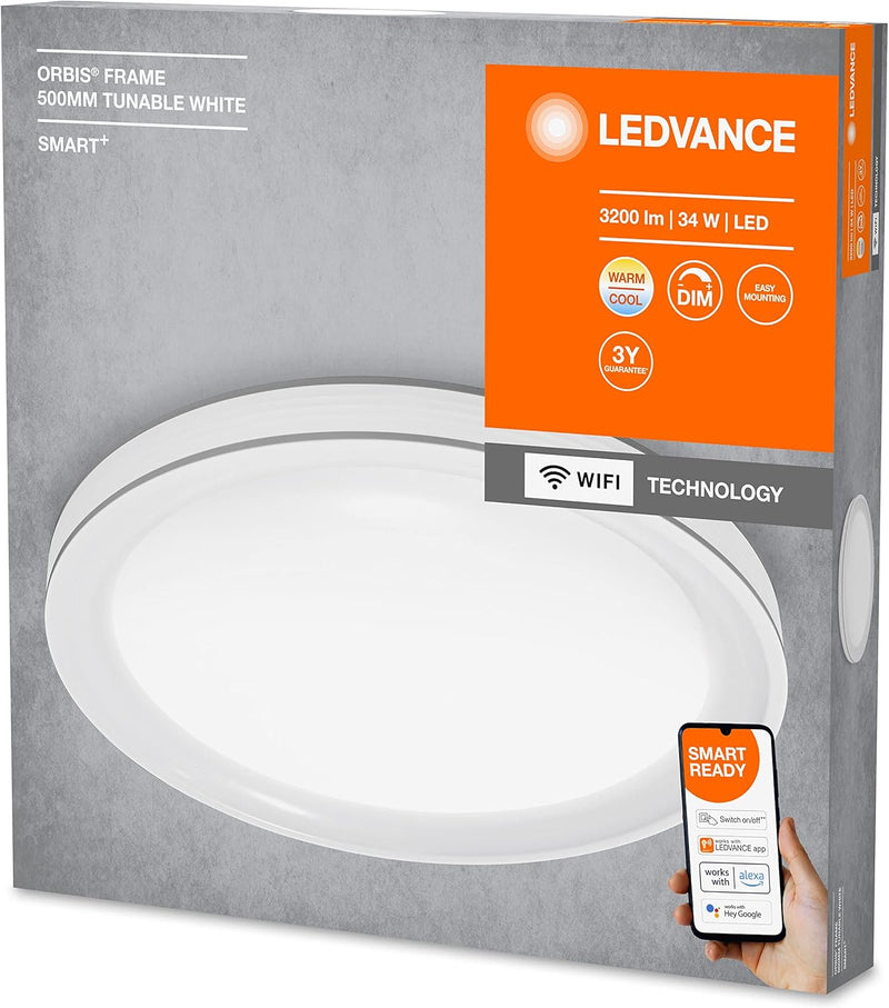 Ledvance Smarte LED Wand-und Deckenleuchte für Innen mit WiFi Technologie, Lichtfarbe änderbar (3000