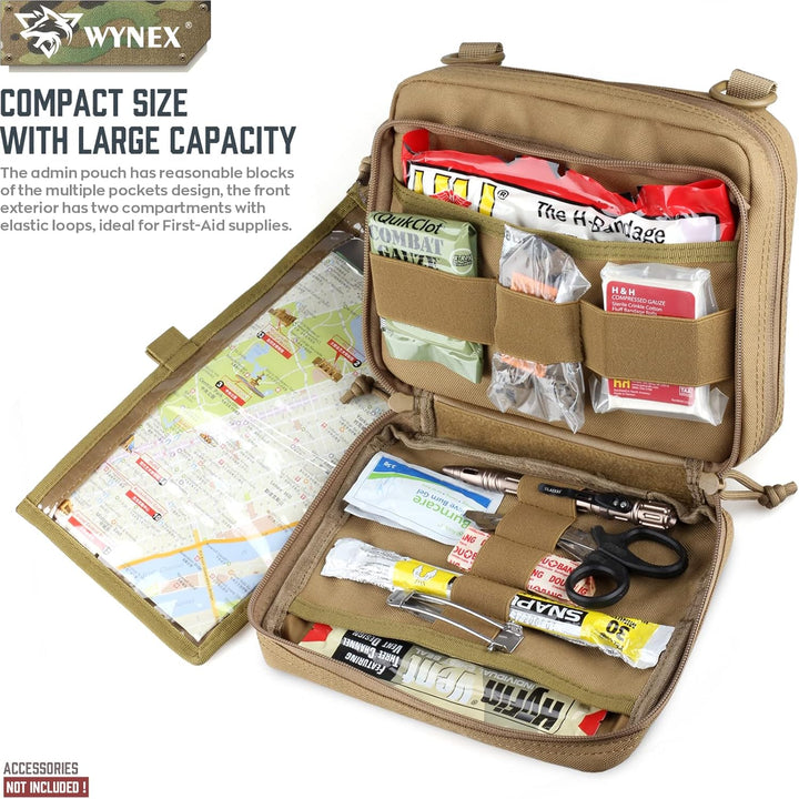 WYNEX Tactical Large Admin Pouch im Double Layer Design, Molle EDC EMT Utility Pouch mit Map Sleeve