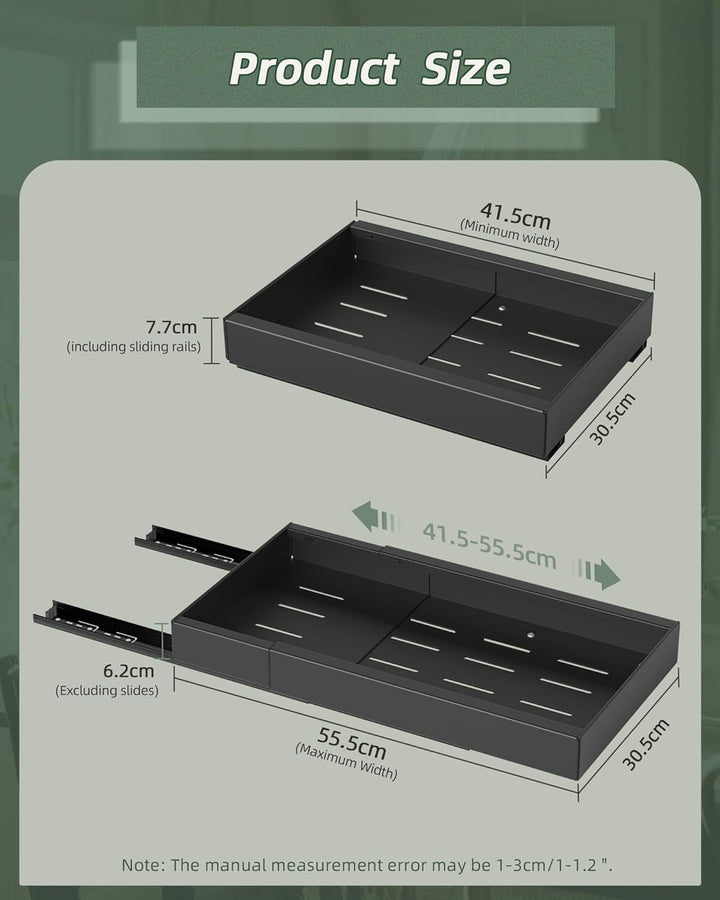 NETEL Teleskopschublade Ausziehbarer Schubladen Organizer Breite 30.5cm，Einstellbare Tiefe 42-55cm f