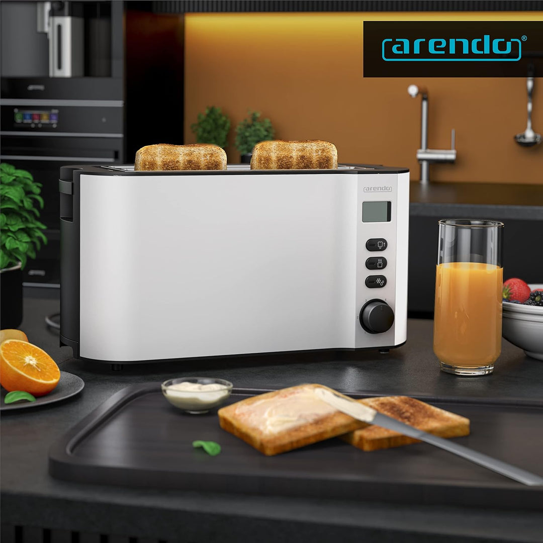 Arendo - Toaster Edelstahl Langschlitz 4 Scheiben - Doppelwandgehäuse - Integrierter Brötchenhalter